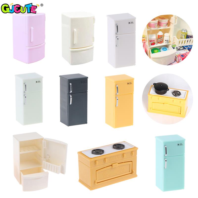 Kids Toys Kitchen Set - 1/12 Mini Dollhouse beyaz buzdolabı gıda
